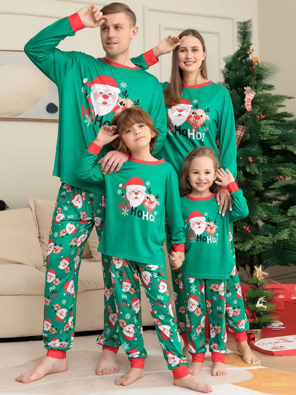 LFEOOST Matching Christmas Family Pajamas Sets Holiday Leopard Plaid  Christmas Tree Sleepwear Outfits Pijamas