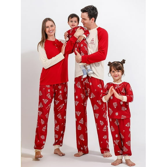 BULLPIANO Matching Family Pajamas Sets Christmas PJ's with and Printed Long Sleeve Tee and Bottom Loungewear