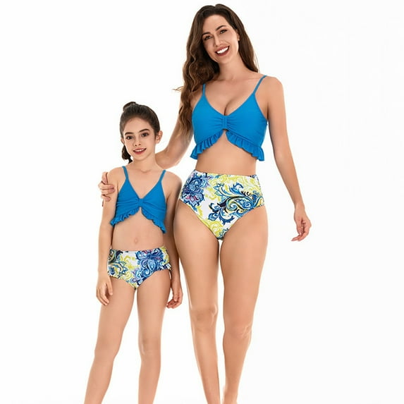 BULLPIANO Mommy and Daughter Matching Swimsuits Two Piece High Waist Bottom Bathing Suits for Women Girls
