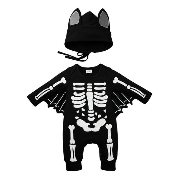 BULLPIANO Newborn Baby Boy Girl Halloween Costume Clothes Infant Toddler Cartoon Bat Romper Jumpsuit + Hat Outfits Set