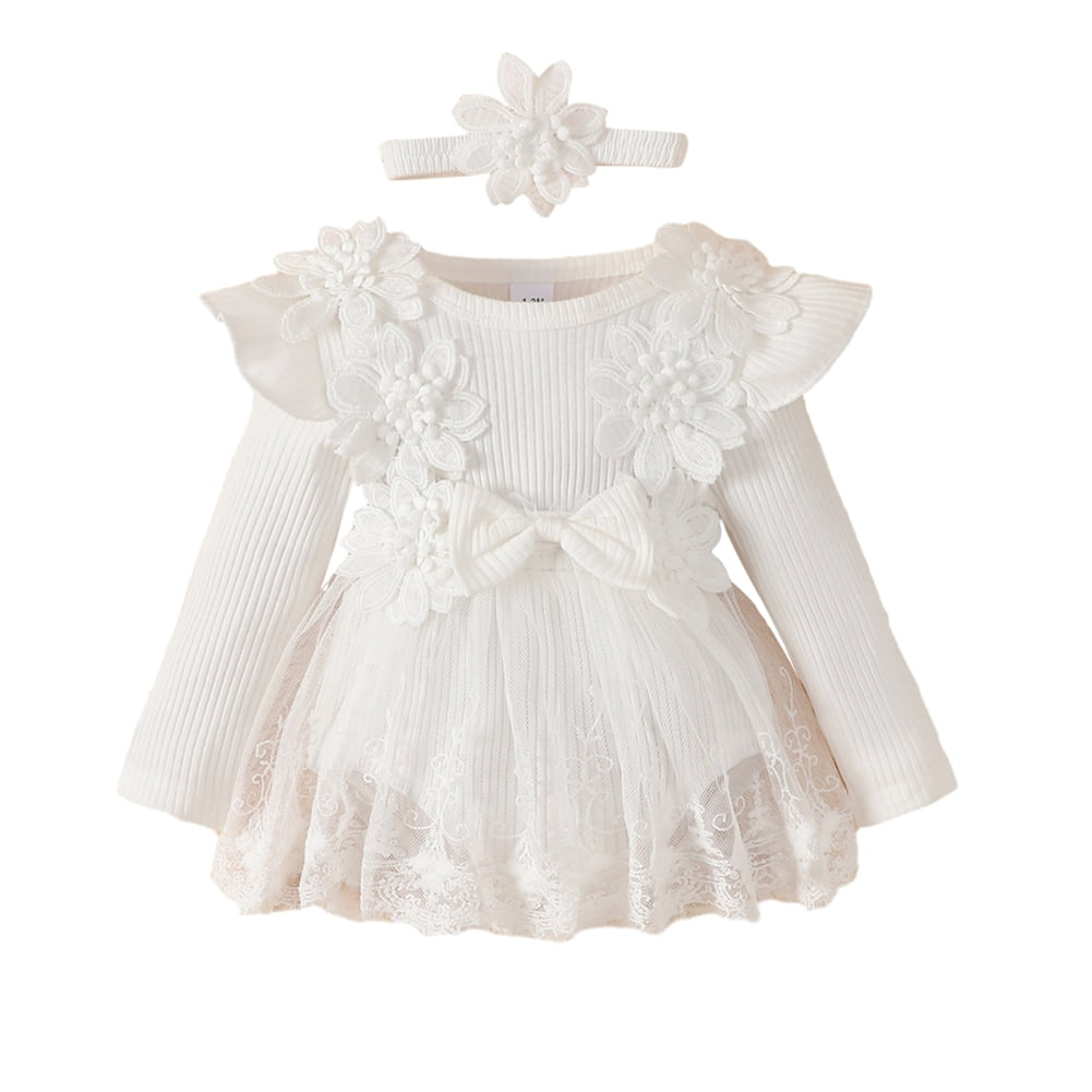 BULLPIANO Newborn Baby Girl Romper Dress Baby Dress Romper Flowers Lace