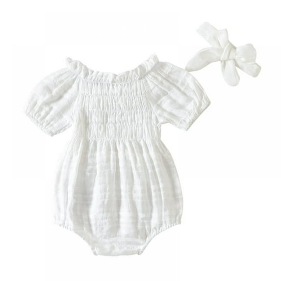 BULLPIANO Newborn Baby Girl Romper One Pieces Ruffled Sleeve Bodysuit Baby Girl Jumpsuit With Headband Summer Outfit Clothes