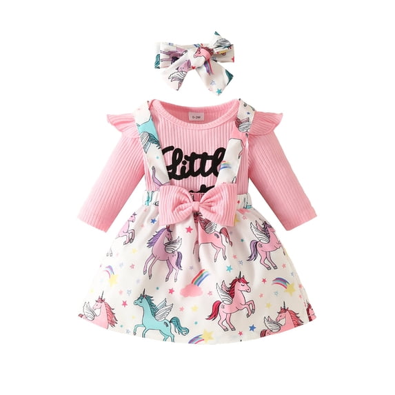 BULLPIANO Newborn Baby Girls Outfits 3pcs Baby Romper Clothes Set Girl Jumpsuit Strap Skirt Clothing Set