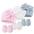 thumbnail image 1 of BULLPIANO Newborn Hospital Hats Gloves Baby Infant Bow Beanie Cotton Caps No Scratch Hat Mittens Set for 0-6 Months, 1 of 2