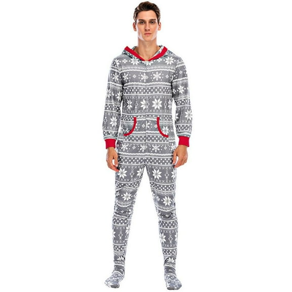 BULLPIANO One-Piece Pajamas Jumpsuit Christmas Pajamas Footed Sets Matching Family Parent-child PJ's Long Sleeve Homewear Sleepwear Loungewear