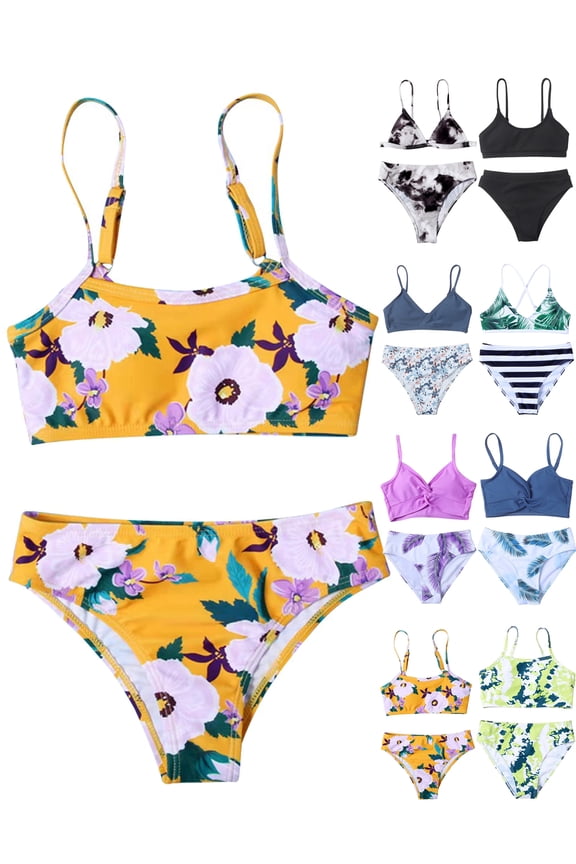 Teen Girls Bikini Beach Swimwear 2 Piece Swimsuits Printing Bathing Suits 7-13 Years