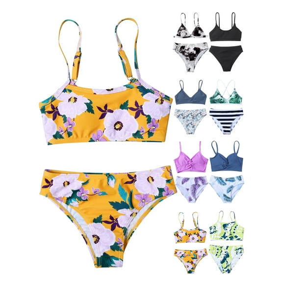 BULLPIANO Teen Girls Bikini Beach Swimwear 2 Piece Swimsuits Printing Bathing Suits 7-13 Years