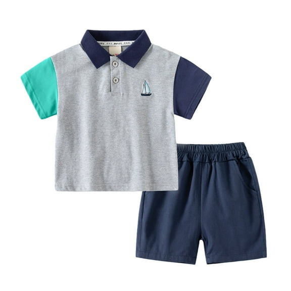 BULLPIANO Toddler Baby Boy Clothes 2T 3T 4T 5T 6T Summer Boys Outfits Short Sleeve Shirt   Solid Color Shorts Set, 5-6 Years