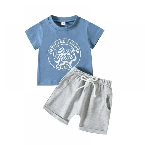 BULLPIANO Toddler Baby Boy Clothes Set Letter Print Short Sleeve Crewneck T-Shirt Top Solid Color Shorts 2PCS Summer Outfits,Size 12-18 Months