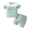 thumbnail image 1 of BULLPIANO Toddler Baby Boy Summer Outfit Set Short Sleeve T-shirt Tops Elastic Waist Shorts Casual Clothes, 18-24 Months, 1 of 5