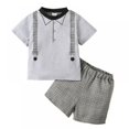 thumbnail image 1 of BULLPIANO Toddler Baby Boy Summer Outfit Set Short Sleeve Tops Elastic Plaid Shorts Boy Clothes Outfits Set, 1 of 9