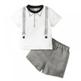 thumbnail image 1 of BULLPIANO Toddler Baby Boy Summer Outfit Set Short Sleeve Tops Elastic Plaid Shorts Boy Clothes Outfits Set, 1 of 9
