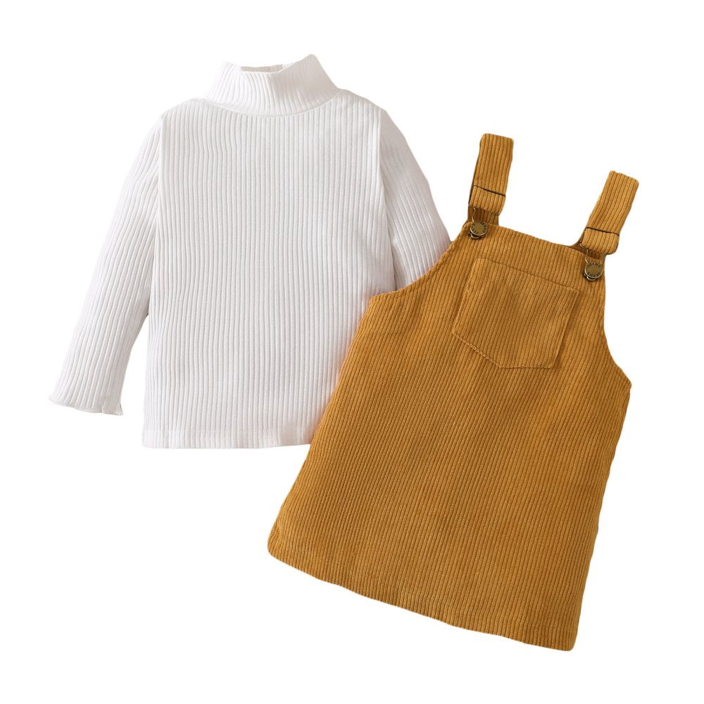 BULLPIANO Toddler Baby Girl Skirt Outfit Long Sleeve Ruffle Shirt Top Suspender Skirt Set 2Pcs