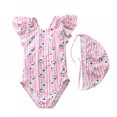 thumbnail image 1 of BULLPIANO Toddler Baby Girls 2 Piece Bikini Set Bathing Suit Sleeveless One-Piece Swimwear with Hat Beach Bathing Suit for Vacation, Size 6-7 Years, 1 of 4