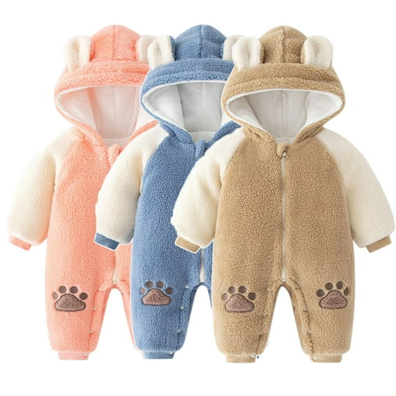 BULLPIANO Toddler Baby Girls Boys Jumpsuit Snowsuit Fleece Hooded Romper Winter Warm Pajamas Bodysuits Outwear 0-24 Monnths