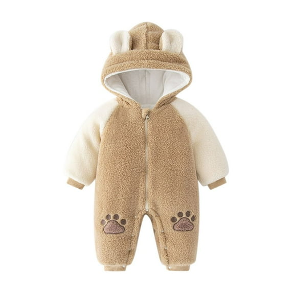 BULLPIANO Toddler Baby Girls Boys Jumpsuit Snowsuit Fleece Hooded Romper Winter Warm Pajamas Bodysuits Outwear 0-24 Monnths