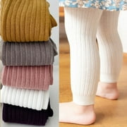 BULLPIANO Toddler Baby Girls Cotton Knit Leggings Little Girls Stretch Ribbed Solid Color Leggings Footless Tights Bottom Pants