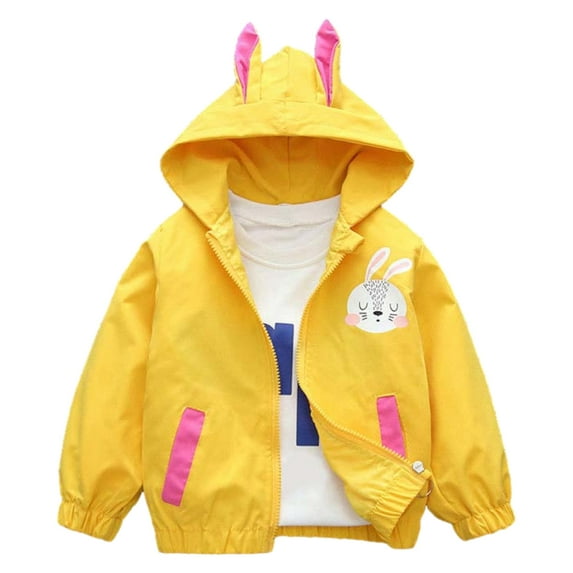 BULLPIANO Toddler Baby Girls Hooded Jacket Windbreaker Lightweight Rabbit Print Coat Autumn Long Sleeve Zipper Windproof Outwear