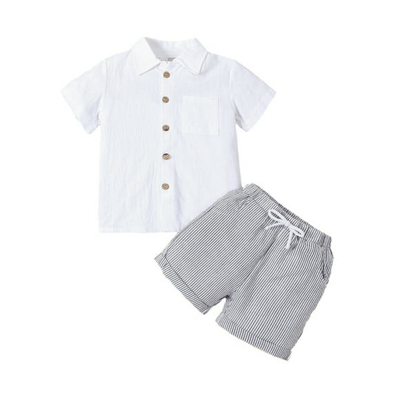 BULLPIANO Toddler Boy Clothes Set Button-down Short Sleeve T-shirt Top Casual Shorts Set Cute Little Boys Clothes Summer Outfit, 1-2T