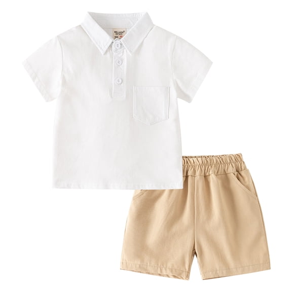 BULLPIANO Toddler Boy Clothes Set Short Sleeve Button Down Shirt Shorts Elastic Waist Shorts Little Boy's Clothing Summer Outfits