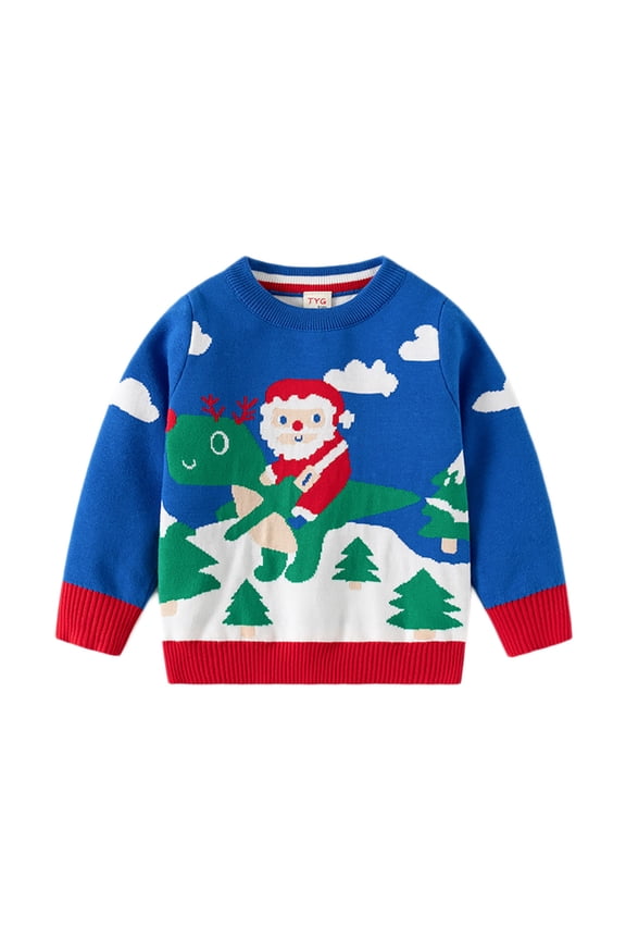 Toddler Boy Girl Christmas Sweater Casual Crew Neck Long Sleeve Pullover Reindeer Elk Snowman Sweatshirts Tops