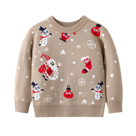 BULLPIANO Toddler Boy Girl Christmas Sweater Crewneck Long Sleeve Xmas Pullover Warm Winter Knit Sweatshirts, Size 6-7T