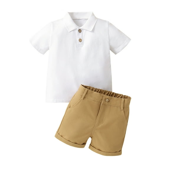 BULLPIANO Toddler Boy Summer Outfits Short Sleeve Button Up Cotton T-Shirt Top & Shorts Set Baby Boy Clothes
