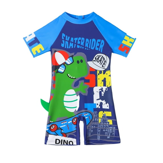 BULLPIANO Toddler Boy Swimsuit One Piece Zip Bathing Suit Short Sleeve Rash Guard Sunsuits with UPF50+ Sun Protection,Size 4-5 Years