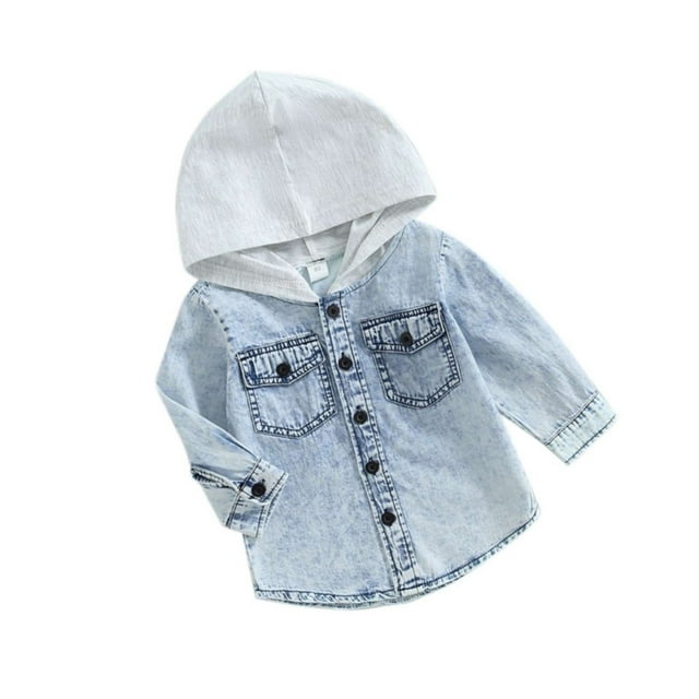 BULLPIANO Toddler Boys Girls Denim Jackets Baby Long Sleeve Button Coat Outerweaer Hoodie Jacket Tops Fall Winter Clothes 1-6 Years