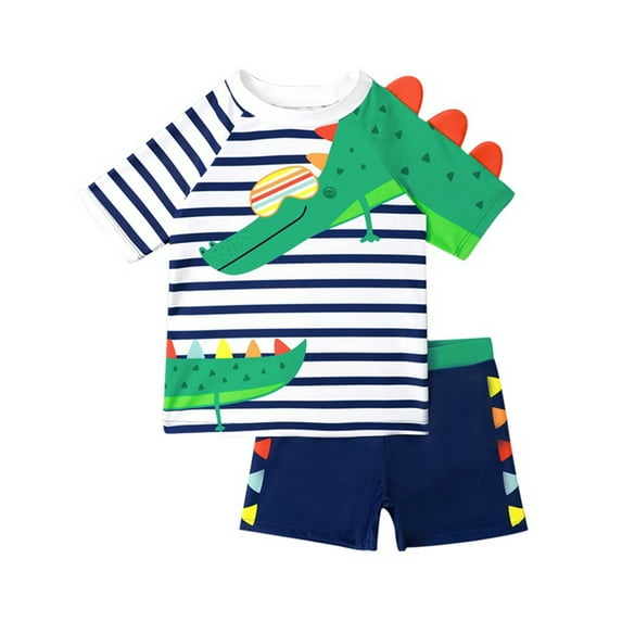 BULLPIANO Toddler Boys Swimsuit Bathing Suits Set 2-Piece Short Sleeve Rash Guard Swimwear & Swim Trunks Set Sunsuit UPF 50+,Size 4-5 Years