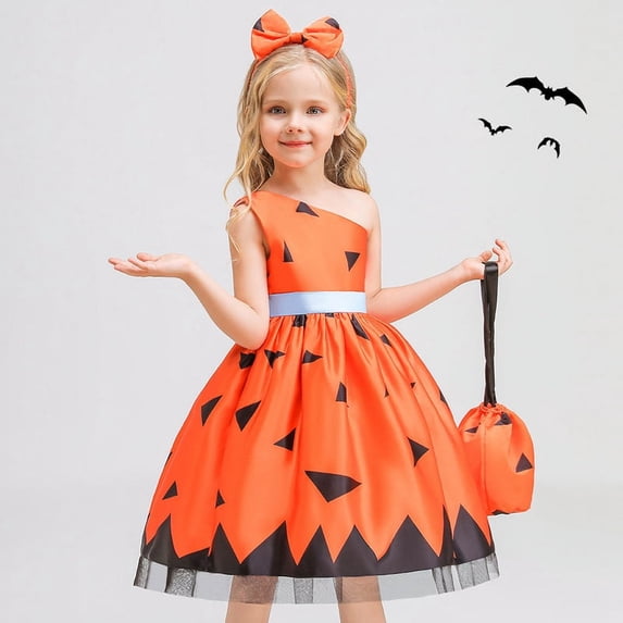 BULLPIANO Toddler Girls Halloween Party Gown Evening Dress With Handbag, Big Girls Vintage Holiday Dress Up Swing Dresses+Bag, 3-13 Year Old