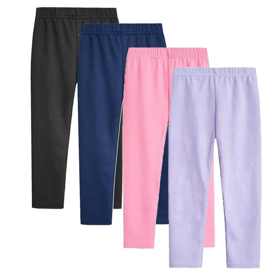 BULLPIANO 1-11T Toddler Girls Leggings Footless Yoga Athletic Pants Soft Stretch Solid Color Leggings Ankle Length Stretch Trousers Tights, 4 PACK