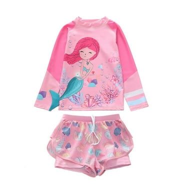 BULLPIANO Toddler Girls Rash Guard Sets Kids Beach Bathing Suit Two Pieces Modest Swimwear Long Sleeve Top and Skirt UV Sun Protection Suit 5-10Y