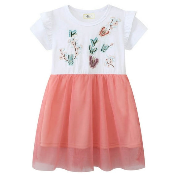 BULLPIANO Toddler Girls Short Sleeve Dresses Cotton Dress Summer Playwear Sundress Casual Midi Dresses for 2-7 Years Kids