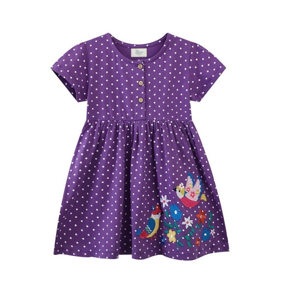 BULLPIANO Toddler Girls Short Sleeve Dresses Cotton Dress Summer Playwear Sundress Casual Midi Dresses for 2-7 Years Kids