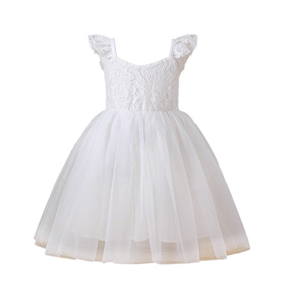 BULLPIANO Toddler Girls Tutu Tulle Dress Ruffle Sleeve Summer Casual Princess Birthday Party Sundress 2-9 Years