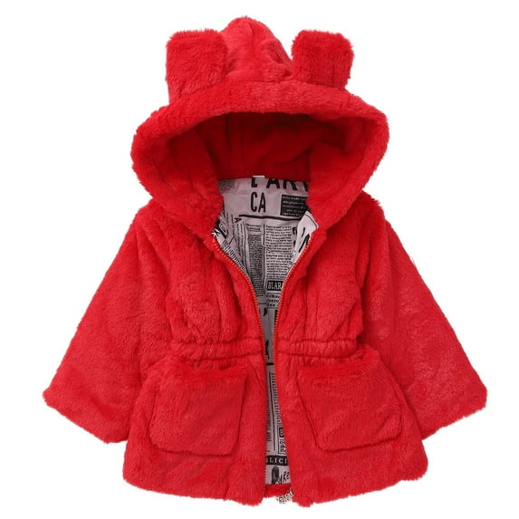 BULLPIANO Toddler Girls Winter Fleece Coats Jacket Kids Thicken Hooded Faux Jacket Baby Warm Outwear