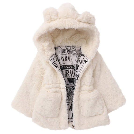 BULLPIANO Toddler Girls Winter Fleece Coats Jacket Kids Thicken Hooded Faux Jacket Baby Warm Outwear