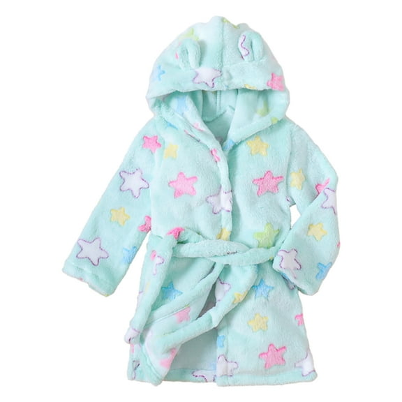 BULLPIANO Toddlers Boys Girls Fleece Robe Hooded Bathrobe Soft Flannel Robe Kids Sleepwear Dressing Gown Gift