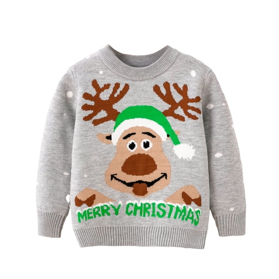 BULLPIANO Ugly Christmas Sweater for Boy Girls Knit Shirt Crewneck Pullover Funny Holiday Sweater Santa Clause Reindeer Xmas Outfit