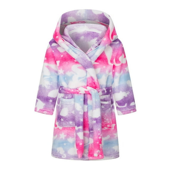 BULLPINAO Toddler Boys Girls Bathrobes Cartoon Hooded Robes Plush Soft Coral Fleece Pajamas Sleepwear for Kids
