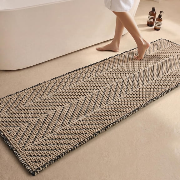 BULULOM Bathroom Rug Runner, Non Slip Washable Super Absorbent Quick Dry, Farmhouse Long Waffle Bath Mat, 72"x24" Black+Khaki