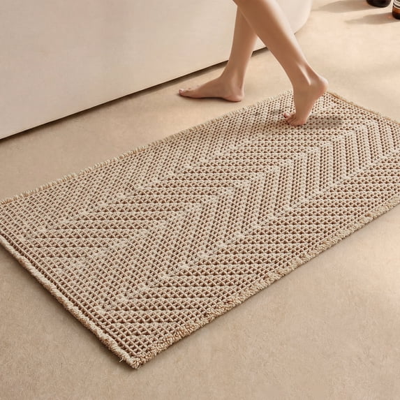 BULULOM Bathroom Rugs, Waffle Bath Mat Non Slip Washable Super Absorbent Quick Dry, Farmhouse Bathroom Decor, 24"*48" Beige