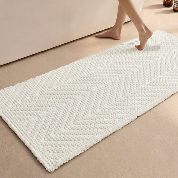 BULULOM Waffle Bathroom Rugs, Non Slip Washable Super Absorbent Quick Dry, Farmhouse Long Runner Bath Mat, 24"*60" Cream White