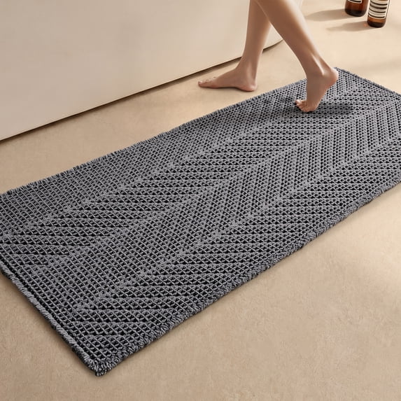 BULULOM Waffle Bathroom Rugs, Non Slip Washable Super Absorbent Quick Dry, Farmhouse Long Runner Bath Mat, 24"x60" Grey