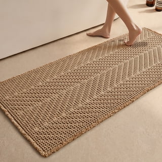 BULULOM Waffle Bathroom Rugs, Non Slip Washable Super Absorbent Quick Dry, Farmhouse Long Runner Bath Mat, 24"x60" Khaki