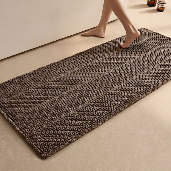BULULOM Waffle Bathroom Rugs, Non Slip Washable Super Absorbent Quick Dry, Farmhouse Long Runner Bath Mat, 24"x60" Taupe