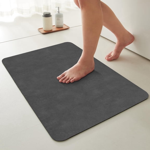 BULULOM Non-Slip Bath Mat, Thin Absorbent Bathroom Rug Rubber Backing, Washable floor Mat for Sink-Shower,Dark Gray 20"x30"
