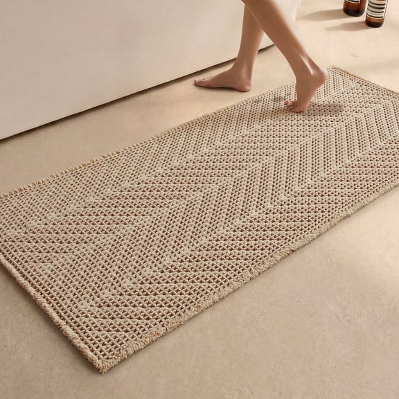 BULULOM Waffle Bathroom Rugs, Non Slip Washable Super Absorbent Quick Dry, Farmhouse Long Runner Bath Mat, 24"x60" Beige