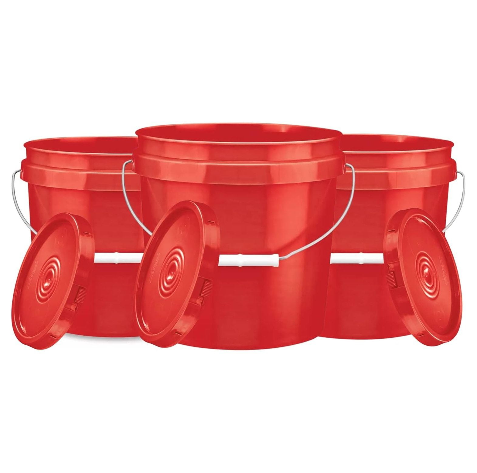 BULYAXIA 2 Gallon Red Plastic Food Grade buckets containers with Lids